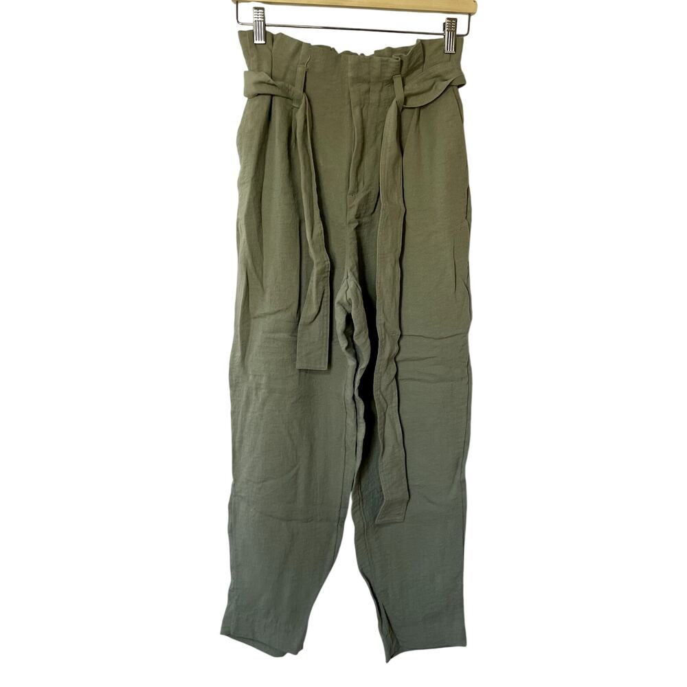 a new day sage green‎ paperbag trousers straight leg women's size XS rayon nylon